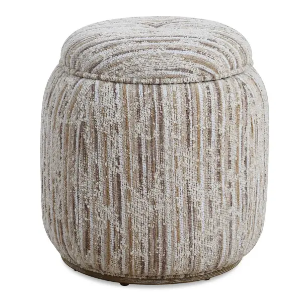A Statement Stripe Also Acting As A Neutral, The Dialogue Accent Stool Features A Slubbed Boucle Polyester In Ivory, Tan And Brown Tones Over An Oak Finished Solid Wood Base With Beige Ceruse. Top Is Removable For Extra Storage. Collection: Dialogue Designer: Matthew Williams Finish: Solid Wood Width: 18.00" Height: 18.00" Length: 18.00" Weight: 17.00 lb Material: Plywood, Hardwood, Fabric, Foam, Hardware Country of Origin: China Safety Rating: Indoor Only