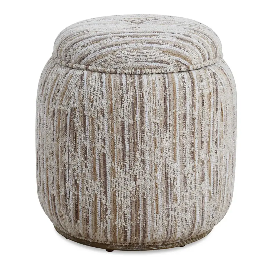 Dialogue Ottoman in Solid Wood with Boucle Stripe Top