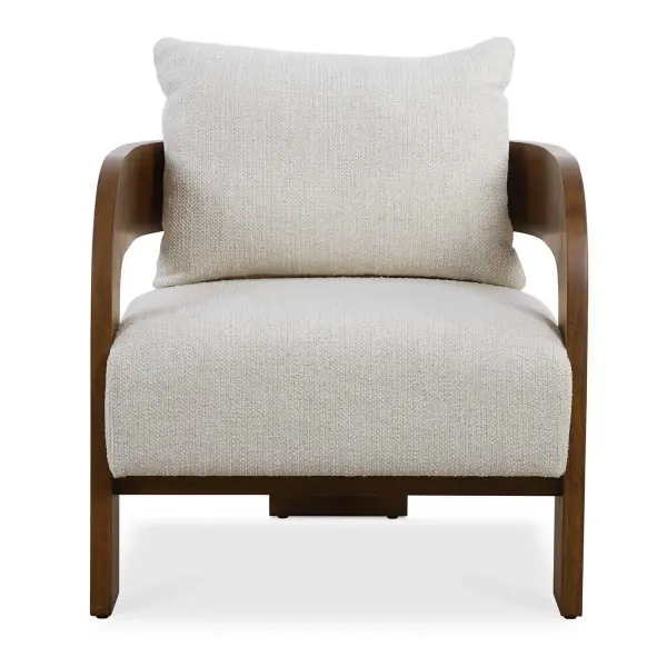 Drawing You In From Any Direction, The Beautiful Solid Wood Frame Of The Rowan Chair Features A T Back Design Finished In Walnut Stained Oak. The Contrasting Plush Seat And Back Are Upholstered In A Textured Ivory Boucle. Collection: Rowan Designer: Matthew Williams Finish: Walnut Stained Oak Width: 27.00" Height: 31.00" Length: 30.00" Weight: 44.20 lb Material: Oak Solid, Plywood, Foam, Fiber, Fabric, Hardware Country of Origin: China Safety Rating: Indoor Only