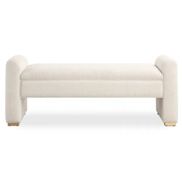 Lush And Inviting, The Caliste Bench Displays An Elegant And Well Tailored Look Upholstered In A Textured Boucle Polyester In Ivory. Finished With Small Brass Feet In Brushed Brass. Seat Height Is 18". Collection: Caliste Designer: Matthew Williams Finish: Brushed Brass Width: 55.50" Height: 21.25" Length: 16.50" Weight: 22.10 lb Material: Plywood, Foam, Fabric, Foam Country of Origin: Vietnam Safety Rating: Indoor Only