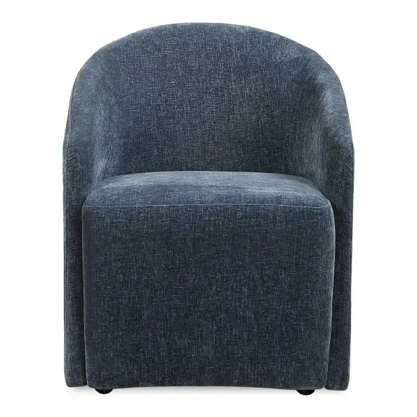 Make A Statement At Your Dining Table With The Harbor Dining Chair. Complete With Sumptuous Curves With Its Unique Barrel Back Design Encapsulating Its Seat, Complete With Rolling Casters For Ease Of Use. Fully Upholstered In A Crosshatched Polyester Velvet In Harbor Blue. Seat Height Is 19". Collection: Harbor Designer: Matthew Williams Finish: Blue Width: 24.50" Height: 31.50" Length: 26.00" Weight: 56.35 lb Material: Solid Wood, Plywood, Foam, Fabric, Hardware Country of Origin: China Safety Rating: Indoor Only