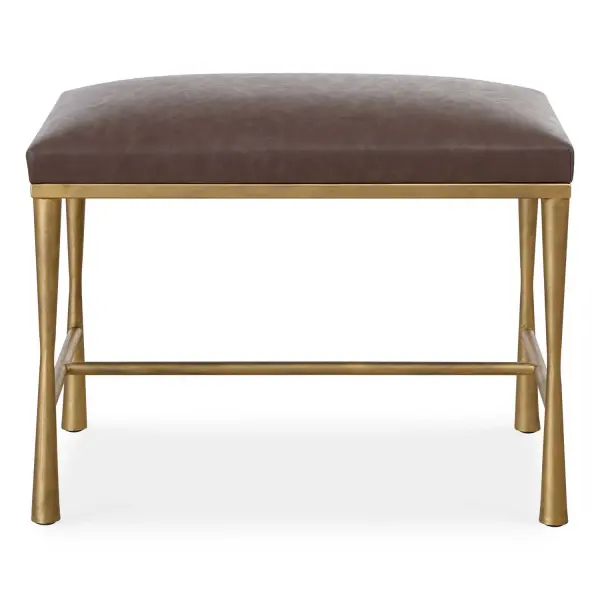 A Classic Transitional Accent Bench In Rich Tones, Featuring Cocoa Distressed Faux Leather And A Sturdy Iron Base In Lightly Antiqued Gold. Collection: Reform Finish: Antiqued Gold Width: 23.75" Height: 19.00" Length: 16.00" Weight: 13.80 lb Material: Iron, Foam, Mdf, Pu Country of Origin: China Safety Rating: Indoor Only