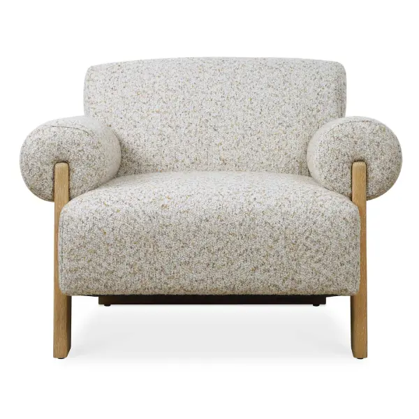 Rolled Arms Of The Juncture Accent Chair Encapsulate The Decorative Legs In Solid Oak With A Natural Finish. Fully Upholstered In A Textured Boucle With Tones Of Flax, Ivory, Caramel And Taupe. Collection: Juncture Finish: Natural Width: 38.25" Height: 28.50" Length: 34.50" Weight: 56.50 lb Material: Oak, Fabric, Foam, Plywood Country of Origin: China Safety Rating: Indoor Only