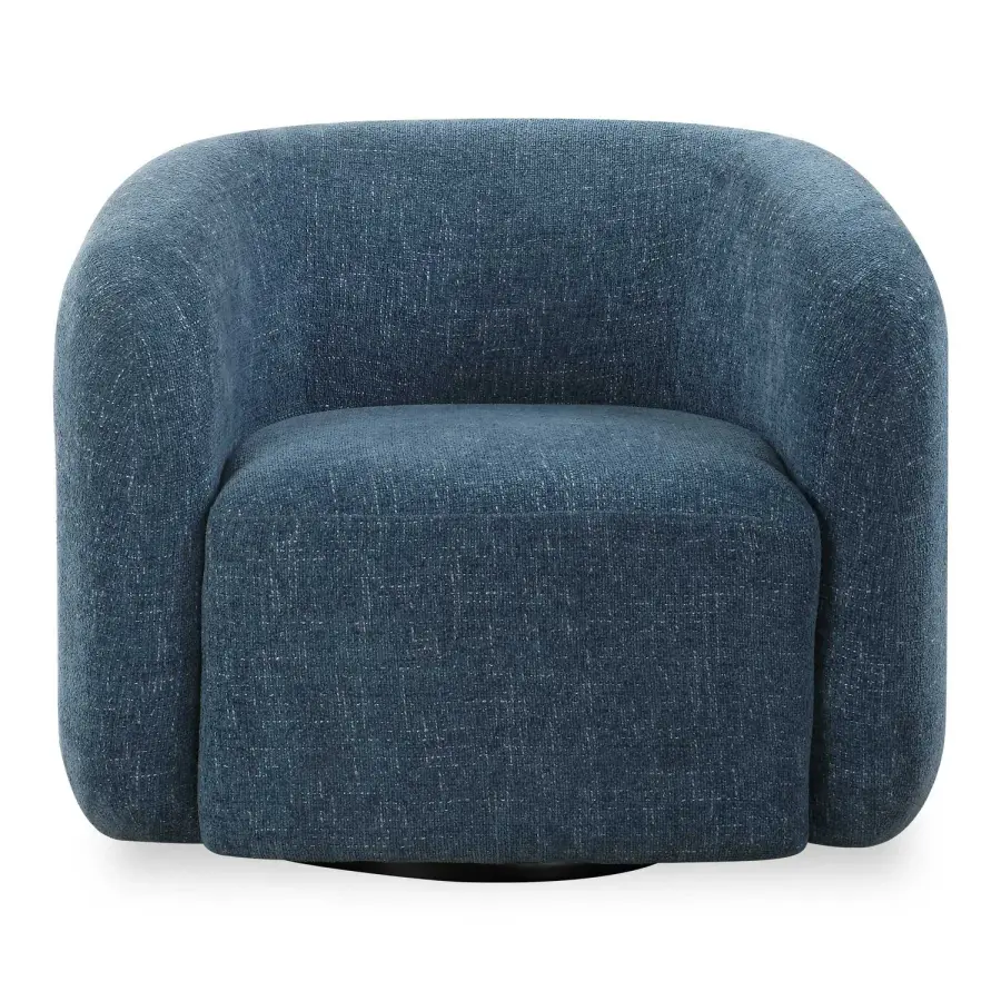 Junie Barrel Swivel Chair in Blueberry Chenille with Matte Black Base