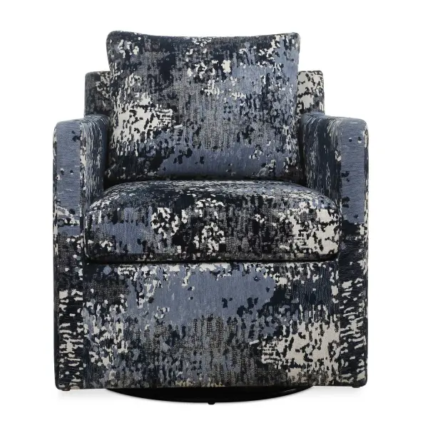 The Tisdell chair combines an eye-catching abstract print with a comfortable swivel-glide base, making it a striking yet functional accent seat for living spaces.