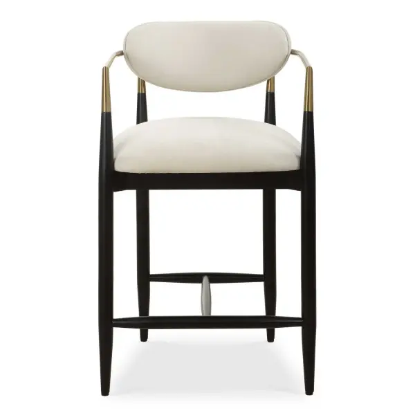 The Sleek Wraparound Frame Of The Moxie Counter Stool Exudes Style And Sophistication. The Tapered Solid Wood Frame Is Finished In Matte Black And Accented By Metal Arms In Plated Brushed Brass. Its Plush Seat And Back Is Upholstered In A Finely Textured Off White, Low Pile Velvet. Collection: Moxie Finish: Matte Black Width: 21.50" Height: 36.50" Length: 22.50" Weight: 26.40 lb Material: Rubber Wood, Fabric, Foam, Iron, Plywood Country of Origin: China Safety Rating: Indoor Only