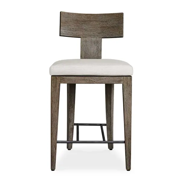 With Durability For The Outdoors In Mind, The Cellini Counter Stool Features A Gracefully Curved Mahogany Wood Frame In A Weathered Gray Finish With Wire-brushed Details. The Plush Cushion Is Upholstered In Oyster White Solution Dyed Acrylic Fabric That Is Constructed To Withstand The Moisture And Dirt That Comes With Outdoor Use. Collection: Cellini Designer: Matthew Williams Finish: Weathered Gray Width: 20.00" Height: 39.50" Length: 23.25" Weight: 18.70 lb Material: Mahogani Wood With Fabric And Metal Country of Origin: Indonesia Safety Rating: Indoor/Outdoor