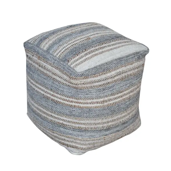Handwoven Fabric In Light Gray, Cream, And Natural Tones That Create Extra Durability. Has Versatile Use As An Ottoman, Extra Seating For Guests, Or Even An Accent Table When Topped With A Decorative Tray. Collection: Mesick Finish: Light Gray, Cream, And Natural Tones Width: 18.00" Height: 18.00" Length: 18.00" Weight: 7.00 lb Material: Wool, Hemp, Cotton Country of Origin: India Safety Rating: Indoor Only