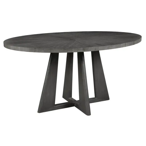 Full Of Contemporary Versatility, This Dining Table Features A Rich Acacia Veneer Top In Dark Walnut Stain Washed With A Light Gray Glaze. Rounded Legs In Solid Acacia Enhance The Beauty Of The Sunburst Oval Top. Solid Wood Will Continue To Move With Temperature And Humidity Changes, Which Can Result In Cracks And Uneven Surfaces, Adding To Its Authenticity And Character. Collection: Pulsar Designer: Matthew Williams Finish: Dark Walnut Width: 60.00" Height: 30.00" Length: 44.00" Weight: 91.08 lb Material: Solid Wood, Mdf, Plywood, Veneer Country of Origin: Vietnam Safety Rating: Indoor Only