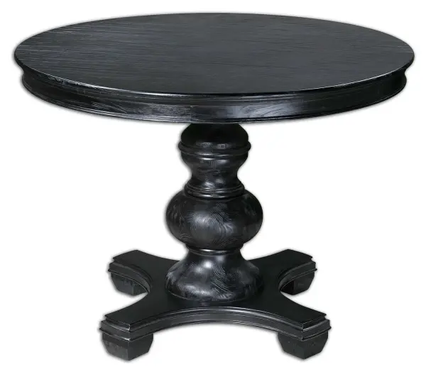 An Elegant Entryway Table Or Small Dining Table, Featuring Detailed Moldings And A Stylish Turned Baluster In A Satin Black Finish With Subtle Pine Wood Grain. Collection: Brynmore Designer: Carolyn Kinder Finish: Satin Black Width: 42.00" Height: 31.00" Length: 42.00" Weight: 82.00 lb Extension from Wall: 42.00" Bulb Type: tbn Material: Wood, Mdf, Pu Country of Origin: China Safety Rating: Indoor Only
