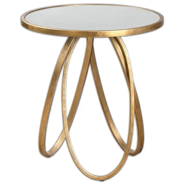 Graceful Loops Of Hand Forged Metal Finished In A Lightly Glazed Gold Leaf With An Antique Mirror Top. Collection: Montrez Designer: Grace Feyock Finish: Gold Leaf Width: 24.00" Height: 26.25" Length: 24.00" Weight: 19.00 lb Bulb Type: tbn Material: Mdf & Iron Country of Origin: China Safety Rating: Indoor Only