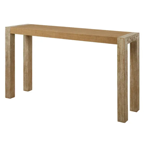Organic And Breathtaking, The Bentley Console Table Is Composed Of A Textured Grasscloth Top And Complimenting Oak Veneer Legs With A Hint Of Gold Metallic. Inspired By Earthly Beauty The Surface Is Woven From All Natural Fibers. Collection: Bentley Designer: Renee Wightman Finish: Gold Width: 52.00" Height: 31.13" Length: 13.00" Weight: 24.25 lb Material: Mdf, Pine, Oak Veneer, Grass Country of Origin: China Safety Rating: Indoor Only