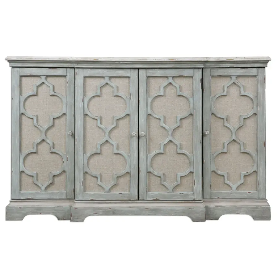 Sophie Breakfront Console Cabinet in Grey with Ivory Accents
