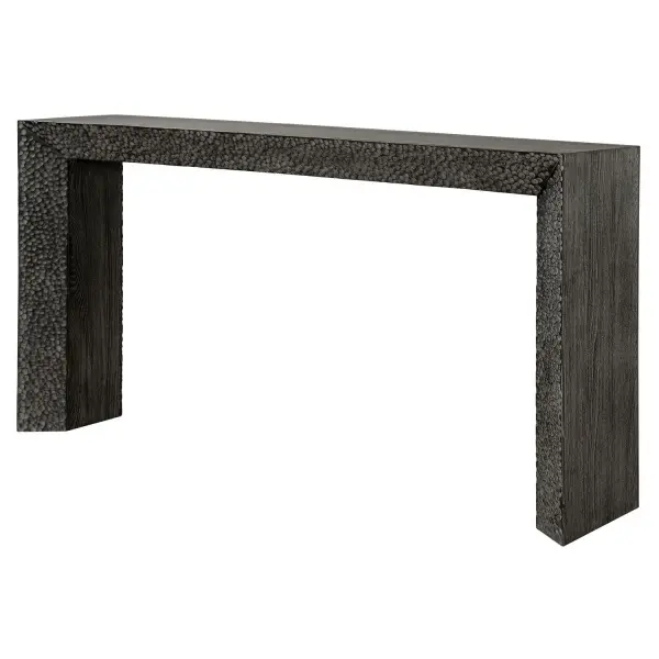 Crafted From Elm Veneers And Solids, This Organic Console Table Features A Chiseled Texture Face In Rich Ebony. Its Timeless Appeal Can Easily Be Added To Any Entryway, Hallway, Or Living Space, Providing Functionality And Elegance. Collection: Thoreau Designer: Jim Parsons Finish: Rich Ebony Width: 61.80" Height: 32.00" Length: 14.00" Weight: 51.50 lb Material: Elm Wood, Elm Veneer, Plywood Country of Origin: China Safety Rating: Indoor Only
