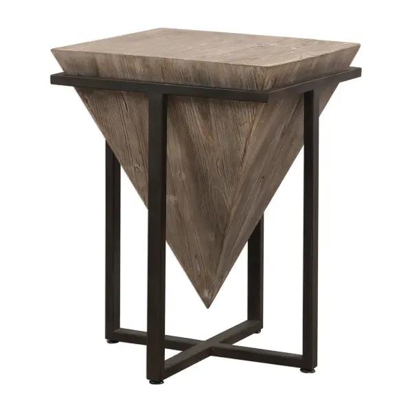 This Upside Down Pyramid Constructed From Aged Fir Wood Is Finished In A Heavy Hand Applied Gray Wash, Nestled Into An Iron Base Finished In Aged Black. Collection: Bertrand Designer: Grace Feyock Finish: Aged Black Width: 18.25" Height: 25.25" Length: 18.25" Weight: 15.00 lb Material: Iron, Fir, Mdf Country of Origin: China Safety Rating: Indoor Only
