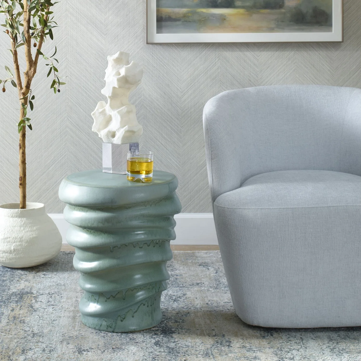 Skye Stool in Light Aqua Glaze