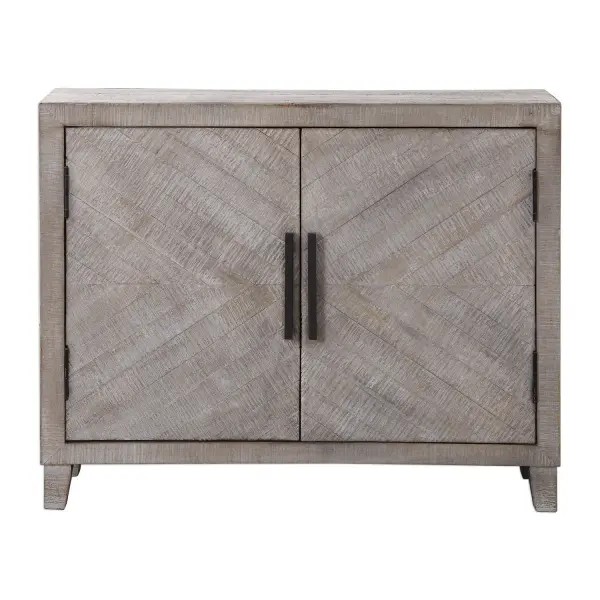 This Modern Farmhouse Two Door Cabinet Features Linear Textured Fir Wood, Finished In A White Washed Glaze With Oatmeal Undertones. Antique Bronze Iron Door Pulls Open To One Fixed Shelf. Collection: Adalind Designer: Carolyn Kinder Finish: White Washed Glaze Width: 40.00" Height: 31.75" Length: 11.00" Weight: 49.00 lb Material: Fir Wood, Iron, Mdf Country of Origin: China Safety Rating: Indoor Only