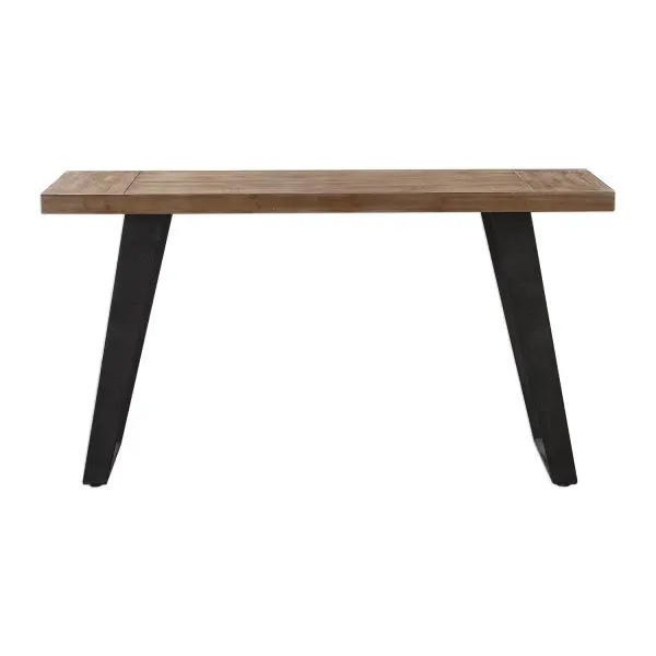 Constructed From Natural Fir Wood, This Console Table Features A Weathered Oak Finished Top Showcasing The Natural Wood Grain, Supported With Industrial Metal Legs Finished In A Textured, Aged Black Finish. Collection: Freddy Designer: David Frisch Finish: Aged Black Width: 55.00" Height: 30.00" Length: 15.75" Weight: 24.70 lb Material: Metal, Wood Country of Origin: China Safety Rating: Indoor Only