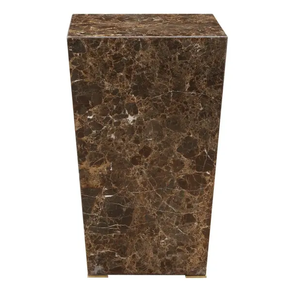 Combining Clean Lines And Rich Emperador Brown Marble Gives This Accent Table Its Pristine Aesthetic. The Subtle Gloss Displays The Rich Depth Of The Marble With Petite Brushed Brass Stainless Steel Feet For Added Support And Style. Collection: Poe Designer: Jim Parsons Finish: Brushed Brass Width: 14.13" Height: 22.75" Length: 14.13" Weight: 78.50 lb Material: Marble, Steel Country of Origin: China Safety Rating: Indoor Only