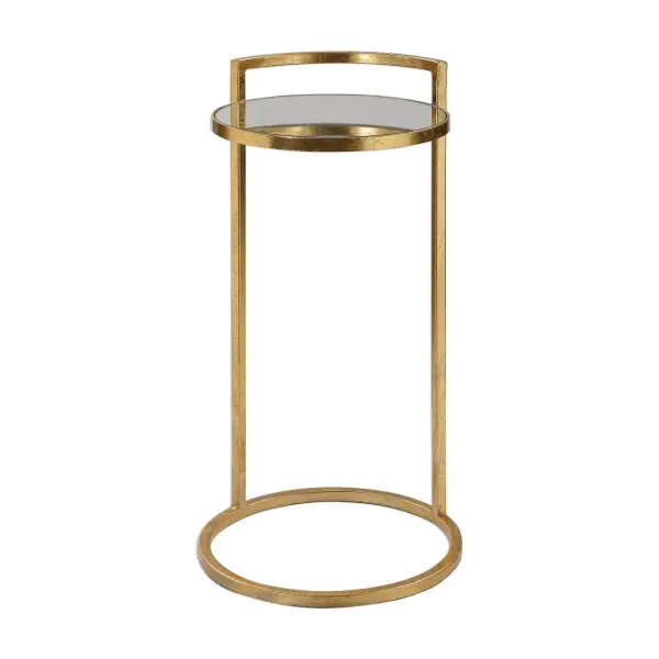 Solidly Constructed Of Hand Forged Iron, This Accent Table Is Finished In A Bright Gold Leaf, Complete With A Mirrored Top. Collection: Cailin Designer: Jim Parsons Finish: Bright Gold Leaf Width: 14.17" Height: 25.98" Length: 14.17" Weight: 6.50 lb Material: Iron, Glass, Mdf Country of Origin: China Safety Rating: Indoor Only