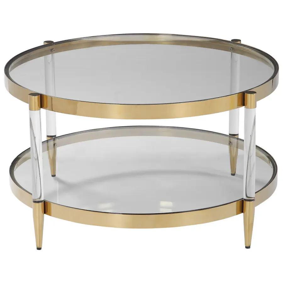 Kellen Gold-Plated Stainless Steel Coffee Table with Glass Top