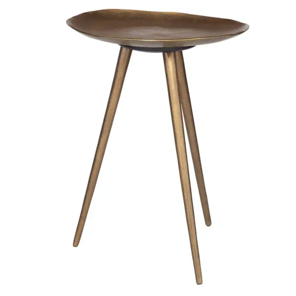 This Unique Accent Table Is Made From Cast Aluminum In An Antique Brass Finish. The Three Slender Legs Extending Outward Give The Table Its Sturdy Tripod Base Supporting The Lily Pad Shape Top. Collection: Lily Pad Finish: Antique Brass Width: 16.00" Height: 21.00" Length: 16.00" Weight: 7.00 lb Material: Aluminum Country of Origin: India Safety Rating: Indoor Only