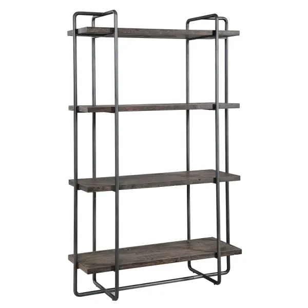 Exhibiting An Urban Industrial Feel, This Etagere Features A Steel Frame Finished In Dark Brushed Pewter. The Four Floating Shelves Are Constructed From Recycled, Reclaimed Boat Wood Collected From Old Chinese Fishing Vessels. This Statement Piece Showcases Years Of Use With Natural Wood Grain Texture That Has Subtle Hints Of Color. Solid Wood Will Continue To Move With Temperature And Humidity Changes, Which Can Result In Cracks And Uneven Surfaces, Adding To Its Authenticity And Character. Collection: Stilo Designer: Matthew Williams Finish: Dark Brushed Pewter Width: 49.50" Height: 79.50" Length: 18.00" Weight: 113.30 lb Material: Boat Wood, Plywood, Steel Country of Origin: China Safety Rating: Indoor Only