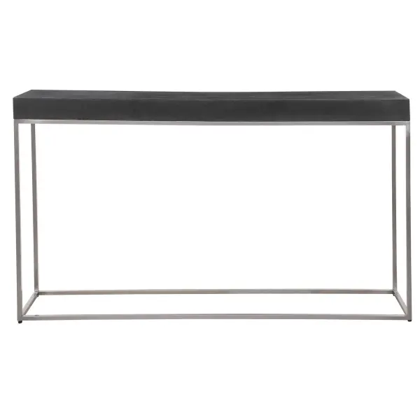 Sleek And Contemporary, This Console Table Features A Black Concrete Look Atop A Brushed Nickel Stainless Steel Base. Collection: Jase Designer: David Frisch Finish: Brushed Nickel Stainless Steel Width: 54.00" Height: 31.25" Length: 11.00" Weight: 33.70 lb Material: Resin, Metal Country of Origin: China Safety Rating: Indoor Only
