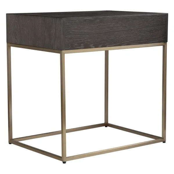 Showcasing Understated Style, The Armistead Side Table Is Layered In A Dark Walnut Finished Oak Veneer Accented With A Herringbone Drawer Front. Rests On A Steel Base In Plated Brushed Brass With A Coordinating Drawer Pull. Collection: Armistead Designer: Matthew Williams Finish: Dark Walnut Width: 25.00" Height: 25.00" Length: 18.00" Weight: 28.16 lb Material: Mdf, Stainless Steel , Mdf Country of Origin: Vietnam Safety Rating: Indoor Only