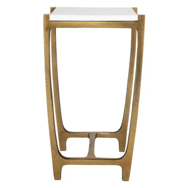 With Understated Sophistication, The Affinity Accent Table Complements With Ease. Featuring A Shapely Cast Aluminum Base In Antique Gold That Encapsulates A Natural White Marble Top. True To The Nature Of Natural Materials, Each Piece Will Have Unique Marbling And Veining Throughout. Collection: Affinity Designer: Renee Wightman Finish: Antique Gold Width: 12.50" Height: 22.00" Length: 11.00" Weight: 18.50 lb Material: Aluminum, Marble Country of Origin: India Safety Rating: Indoor Only