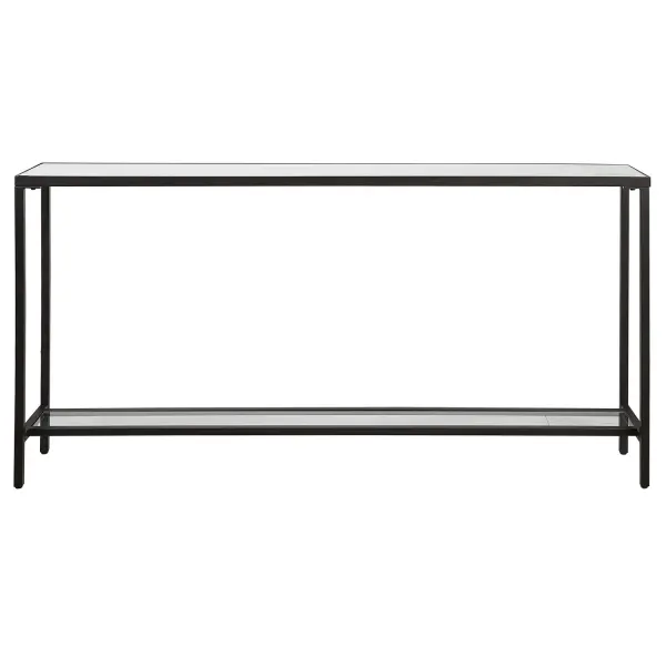Classic And Minimalistic, This Narrow Console Table In Steel Is Finished With A Streamlined Rustic Black, Inset With A Beveled Mirrored Top, And Gallery Shelf In Clear Glass. Collection: Hayley Designer: Grace Feyock Finish: Matte Black Width: 60.00" Height: 31.00" Length: 10.00" Weight: 31.20 lb Material: Steel, Mirror, Mdf Country of Origin: Vietnam Safety Rating: Indoor Only