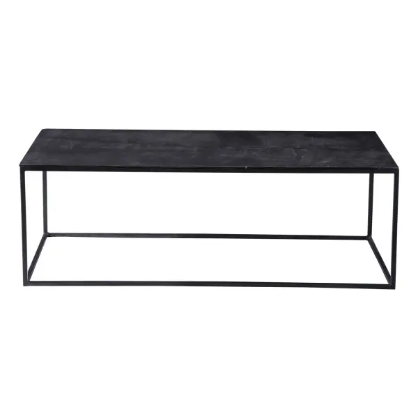 Simplistic Industrial Style Console Table, Constructed In An Aged Black Iron Featuring A Cast Textured Aluminum Slab Top Finished In A Plated Antique Bronze. Collection: Coreene Finish: Aged Black Iron Width: 48.00" Height: 16.00" Length: 24.00" Weight: 35.49 lb Material: Aluminum, Iron Country of Origin: India Safety Rating: Indoor Only