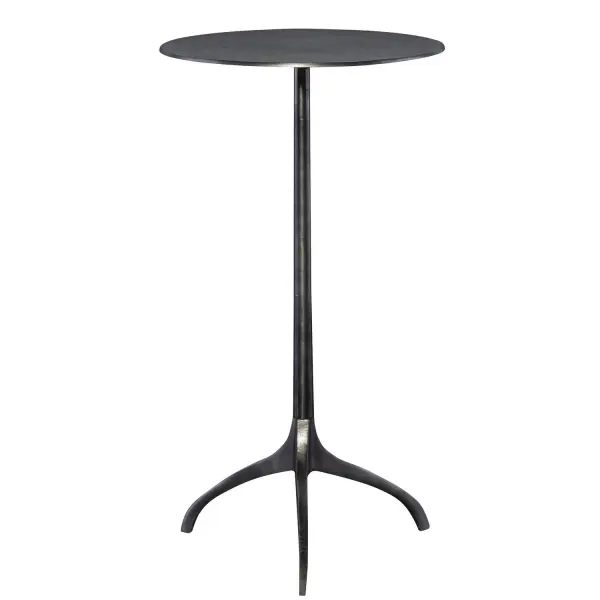 Showcasing Industrial Styling, This Handcrafted Accent Table Features An Solid Cast Aluminum Construction With A Tripod Base Finished In Antique Nickel. Collection: Beacon Finish: Antique Nickel Width: 14.00" Height: 25.00" Length: 14.00" Weight: 6.00 lb Material: Aluminum Country of Origin: India Safety Rating: Indoor Only