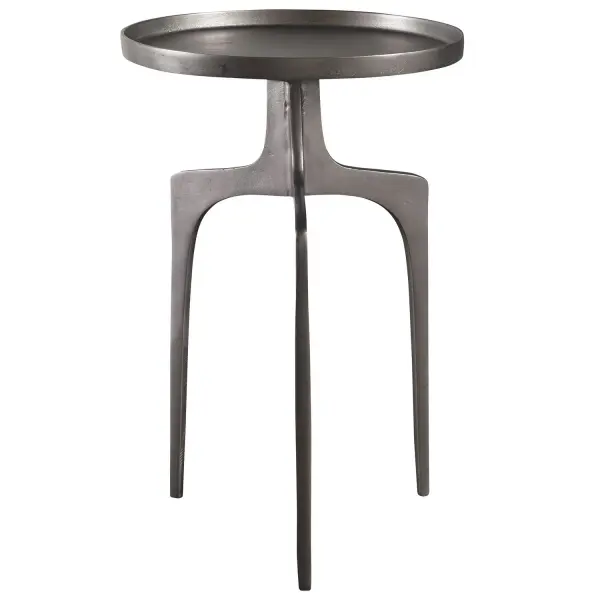 Providing An Organic Global Feel, This Cast Aluminum Accent Table Features A Shapely Curved Base And Round Top, Finished In A Textured Nickel. Collection: Kenna Finish: Textured Nickel Width: 16.00" Height: 25.00" Length: 16.00" Weight: 10.00 lb Material: Aluminum Country of Origin: India Safety Rating: Indoor Only