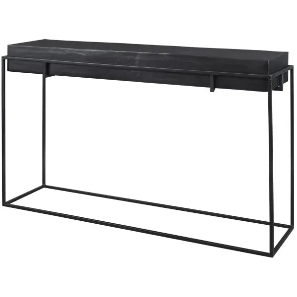 With Modern Minimalist Styling, This Console Table Features A Thick Cast Aluminum Top With Natural Texturing Finished In A Plated Antique Black, Resting In A Coordinating Aged Black Iron Base. Collection: Telone Finish: Dark Oxidized Black Width: 55.12" Height: 33.45" Length: 14.60" Weight: 51.00 lb Material: Iron, Aluminum Country of Origin: India Safety Rating: Indoor Only