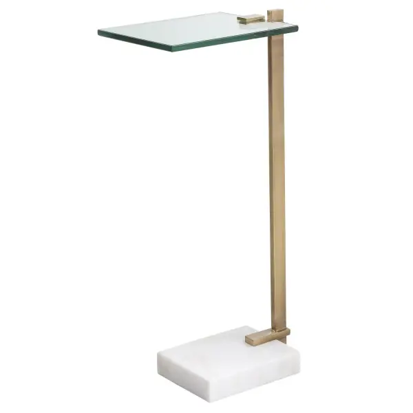 This Perfect Pull-up Table Pairs An Updated Design With Timeless Finishes. The Tempered Glass Top Is Supported By A Brushed Brass Plated Stainless Steel Base Accented By An Elegant White Marble Foot With Natural Veining. Collection: Butler Finish: Brushed Brass Width: 11.00" Height: 23.50" Length: 8.00" Weight: 11.00 lb Material: Steel, Marble Country of Origin: Vietnam Safety Rating: Indoor Only