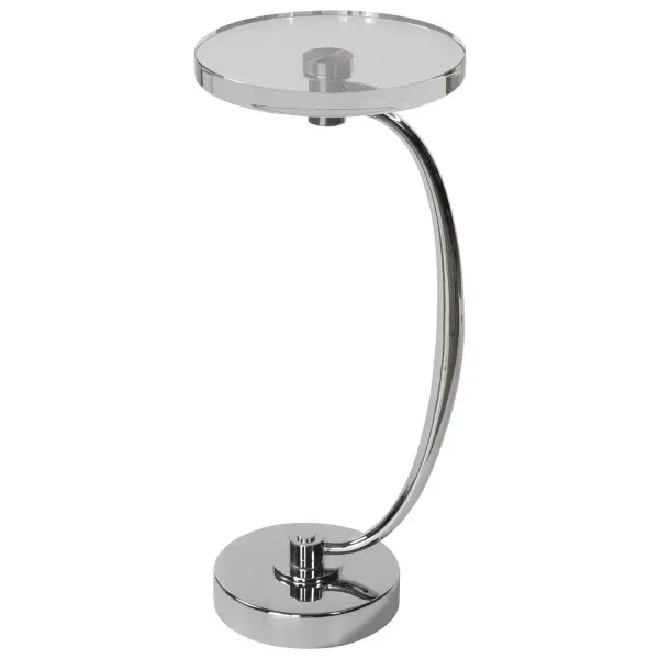 Minimal Yet Sophisticated, The Waveney Drink Table Displays A Sleek Curved Base In Polished Nickel Plated Iron With A Thick Crystal Top. Collection: Waveney Designer: David Frisch Finish: Polished Nickel Width: 11.50" Height: 24.00" Length: 11.50" Weight: 22.00 lb Material: Iron, Crystal Country of Origin: Vietnam Safety Rating: Indoor Only
