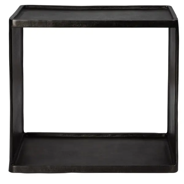 Taking Inspiration From Industrial Style, This Cast Aluminum Accent Table Features A Masculine Look With A Tray Style Top In A Dark Antique Nickel Finish. The Open Center Allows For Extra Display Space. Collection: Derwent Finish: Dark Antique Nickel Width: 20.00" Height: 19.00" Length: 12.00" Weight: 19.00 lb Material: Aluminum Country of Origin: India Safety Rating: Indoor Only