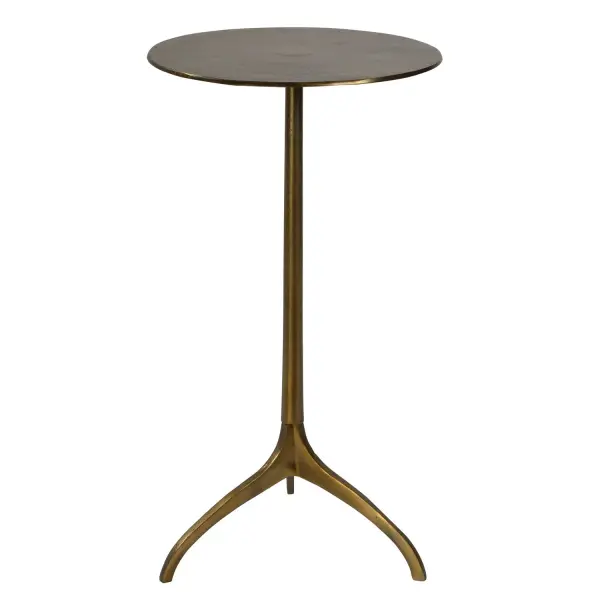 Showcasing Industrial Styling, This Hand Crafted Accent Table Features An Solid Cast Aluminum Construction With A Tripod Base Finished In Antique Gold. Collection: Beacon Finish: Antique Gold Width: 14.00" Height: 25.00" Length: 14.00" Weight: 5.50 lb Material: Aluminum Country of Origin: India Safety Rating: Indoor Only