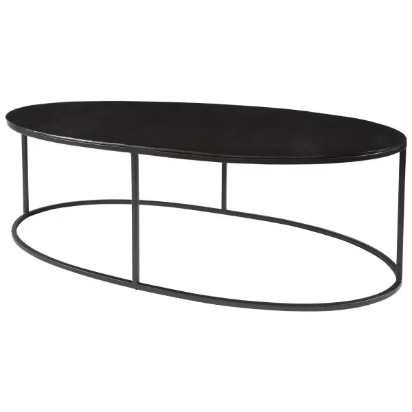 Simplistic Industrial Style Coffee Table, Constructed In An Aged Black Iron Featuring A Cast Textured Aluminum Slab Top Finished In A Plated Antique Black. Collection: Coreene Finish: Aged Black Width: 48.00" Height: 16.00" Length: 24.00" Weight: 32.00 lb Material: Iron, Aluminum Country of Origin: India Safety Rating: Indoor Only