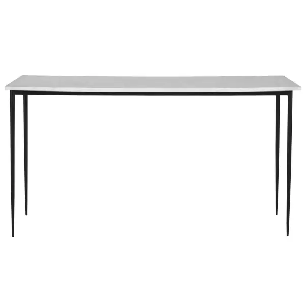 This Modern Console Showcases An Impressive White Marble Top On A Cast Iron Base With Slender Tapered Legs In Satin Black. Because Of The Natural Characteristics Of Marble, Each Piece Will Have Unique Veining Patterns. Collection: Nightfall Finish: Satin Black Width: 59.00" Height: 31.50" Length: 16.00" Weight: 98.00 lb Material: Marble, Iron, Mdf Country of Origin: India Safety Rating: Indoor Only