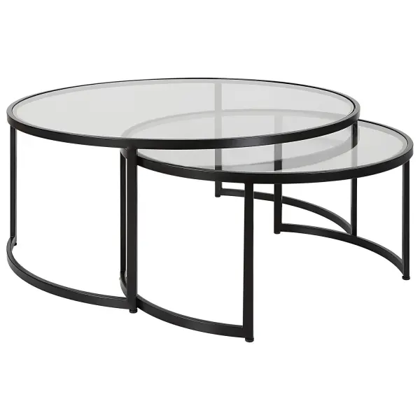 Designed To Nest As An Oversized Coffee Table With The Ability To Completely Separate, Crafted From Hand Forged Iron And Finished In A Contemporary Satin Black. Sizes: Sm-31x16, Lg-42x18 Collection: Rhea Designer: Grace Feyock Finish: Satin Black Width: 42.00" Height: 18.00" Length: 42.00" Weight: 84.00 lb Material: Iron, Tempered Glass Country of Origin: China Safety Rating: Indoor Only