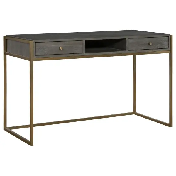 Taja Writing Desk in Stainless Steel with Acacia Veneer Top