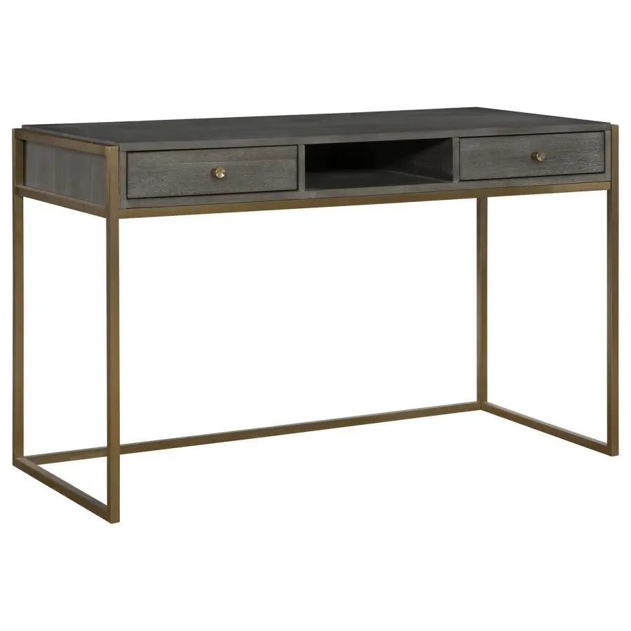 Taja Writing Desk in Stainless Steel with Acacia Veneer Top