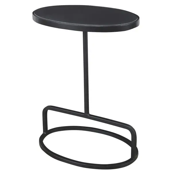 Showcasing A Clean-lined Design, This Accent Table Features An Inset Oval-shaped Honed Black Marble Top, Supported With A Hand Forged Iron Base Finished In Satin Black. True To The Nature Of Natural Materials, Each Piece Will Have Unique Marbling And Veining Throughout. Collection: Jessenia Designer: Matthew Williams Finish: Satin Black Width: 18.00" Height: 23.00" Length: 12.00" Weight: 24.00 lb Material: Marble, Iron Country of Origin: India Safety Rating: Indoor Only