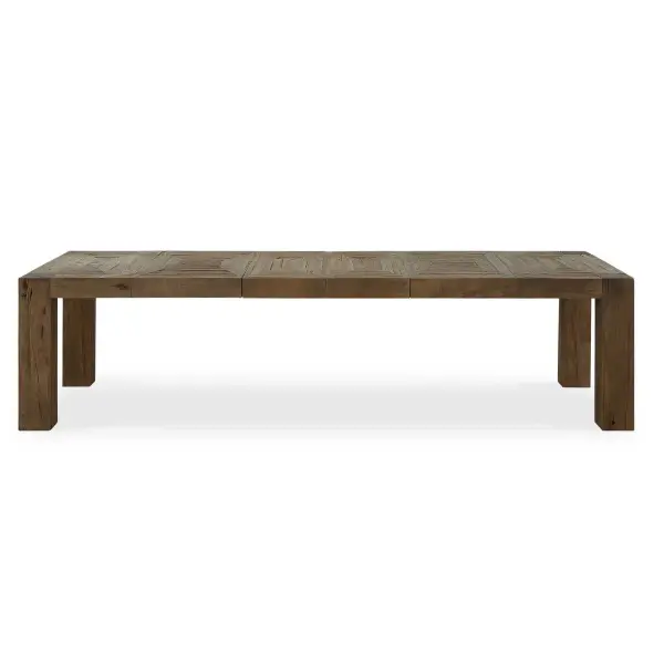 Crafted From Solid Reclaimed Oak, This Table Showcases The Natural Beauty Of The Wood's Grain, Knots, And Weathered Texture Making Each Piece Unique. Its Minimalist Design Lends A Timeless Quality, Making It A Perfect Piece For Any Dining Space. Solid Wood Will Continue To Move With Temperature And Humidity Changes, Which Can Result In Cracks And Uneven Surfaces, Adding To Its Authenticity And Character. With Two 16" Leaves, This Extension Dining Table Can Vary From 84", 100", Or 116". Collection: Aldan Designer: Matthew Williams Finish: Oak Width: 116.00" Height: 30.00" Length: 40.00" Weight: 251.40 lb Material: Reclaimed Oak, Plywood Country of Origin: China Safety Rating: Indoor Only