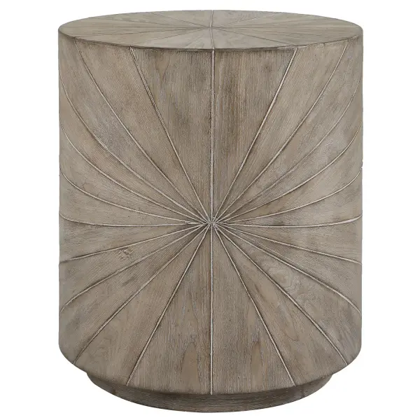 Crafted From Fir Wood Veneer, The Starshine Side Table Features A Starburst Motif Surround Finished In Warm Gray Stain With Light Cerusing That Accentuates The Natural Wood Grain. Collection: Starshine Designer: Carolyn Kinder Finish: Warm Gray Stain Width: 20.50" Height: 24.50" Length: 20.50" Weight: 21.00 lb Material: Firwood, Mdf Country of Origin: Vietnam Safety Rating: Indoor Only
