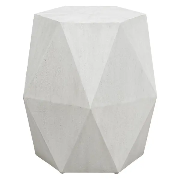 This Unique Geometric Accent Table Features A Sunburst Top In Mango Veneer In A Fresh White Ceruse Finish. Collection: Volker Finish: Fresh White Width: 18.00" Height: 18.00" Length: 15.60" Weight: 20.00 lb Material: Java Mix Wood, Mdf, And Veneer Country of Origin: Indonesia Safety Rating: Indoor Only