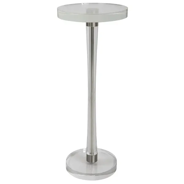 Crafted Almost Entirely From Crystal, This Drink Table Adds An Elegant Touch To Any Space. The Tapered Post Is Accented With Iron Details Finished In Brushed Nickel. Collection: Pria Designer: Carolyn Kinder Finish: Brushed Nickel Width: 8.63" Height: 22.00" Length: 8.63" Weight: 11.90 lb Material: Crystal, Iron Country of Origin: China Safety Rating: Indoor Only