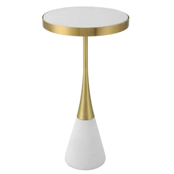 The Perfect Landing For Your Drink Or Books, This Accent Table Features A Solid Concrete Base Finished In Matte White With Brushed Brass Metal Accents Surrounding A Wooden Top. Collection: Apex Designer: Matthew Williams Finish: Matte White Width: 12.50" Height: 24.00" Length: 12.50" Weight: 17.68 lb Material: Mdf, Metal And Resin Country of Origin: China Safety Rating: Indoor Only